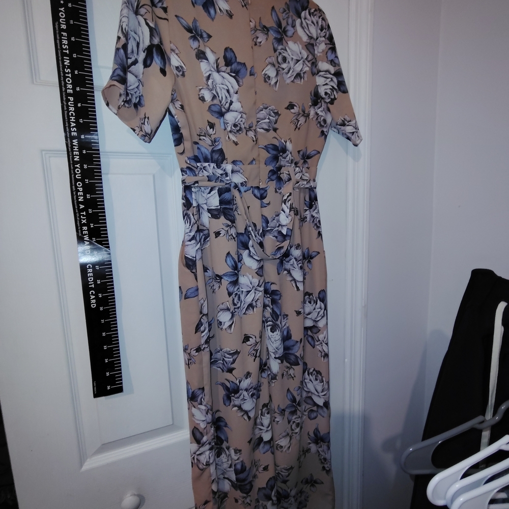 Sienna Sky Tan and Blue Floral Dress S New Nwot full length dress v neck elegant - Picture 7 of 11